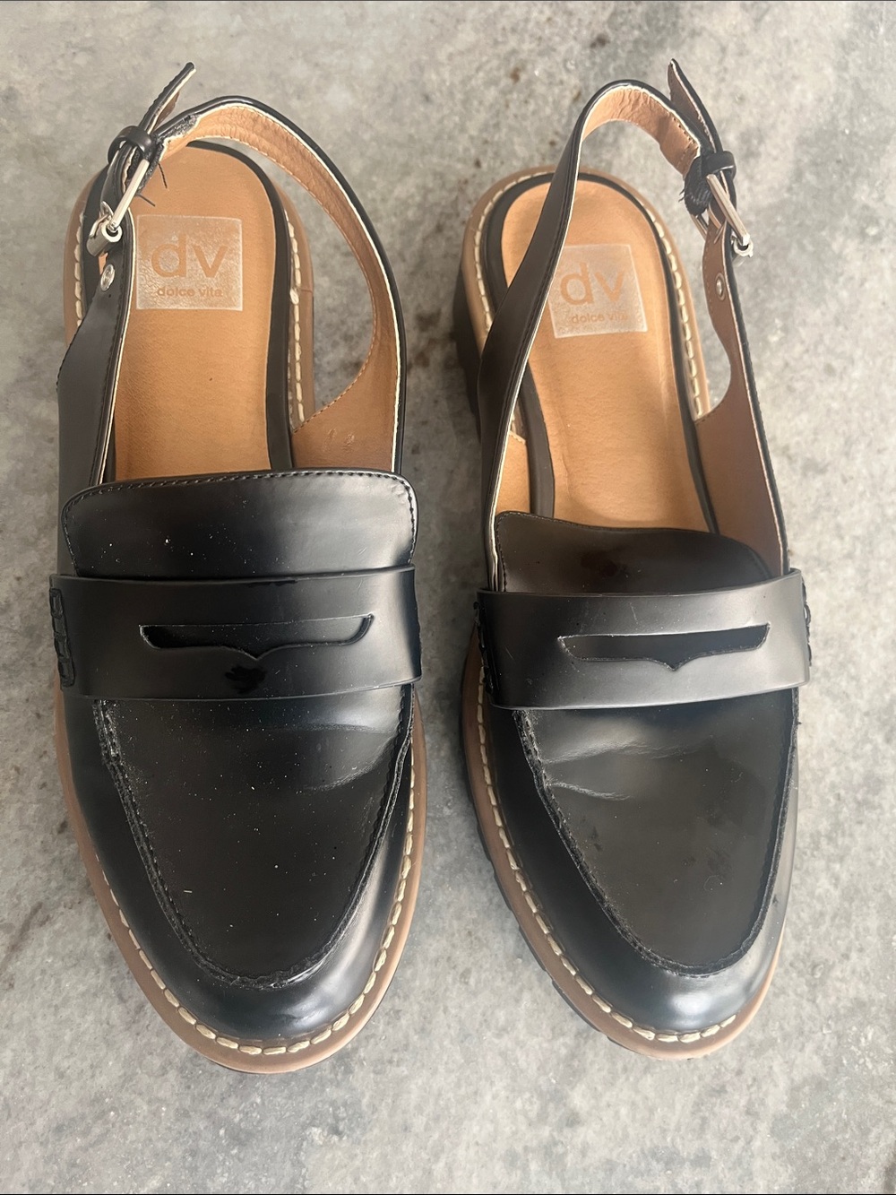 Dolce Vita Black Leather Slingback Penny Loafers